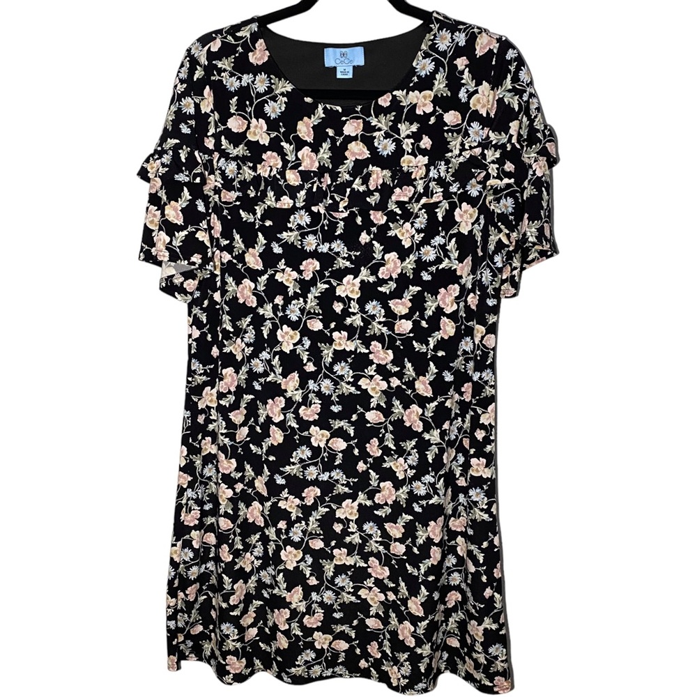 CeCe Women's Medium Flutter Sleeve Dress Scoop Neck Floral‎ Flowers Ruffle